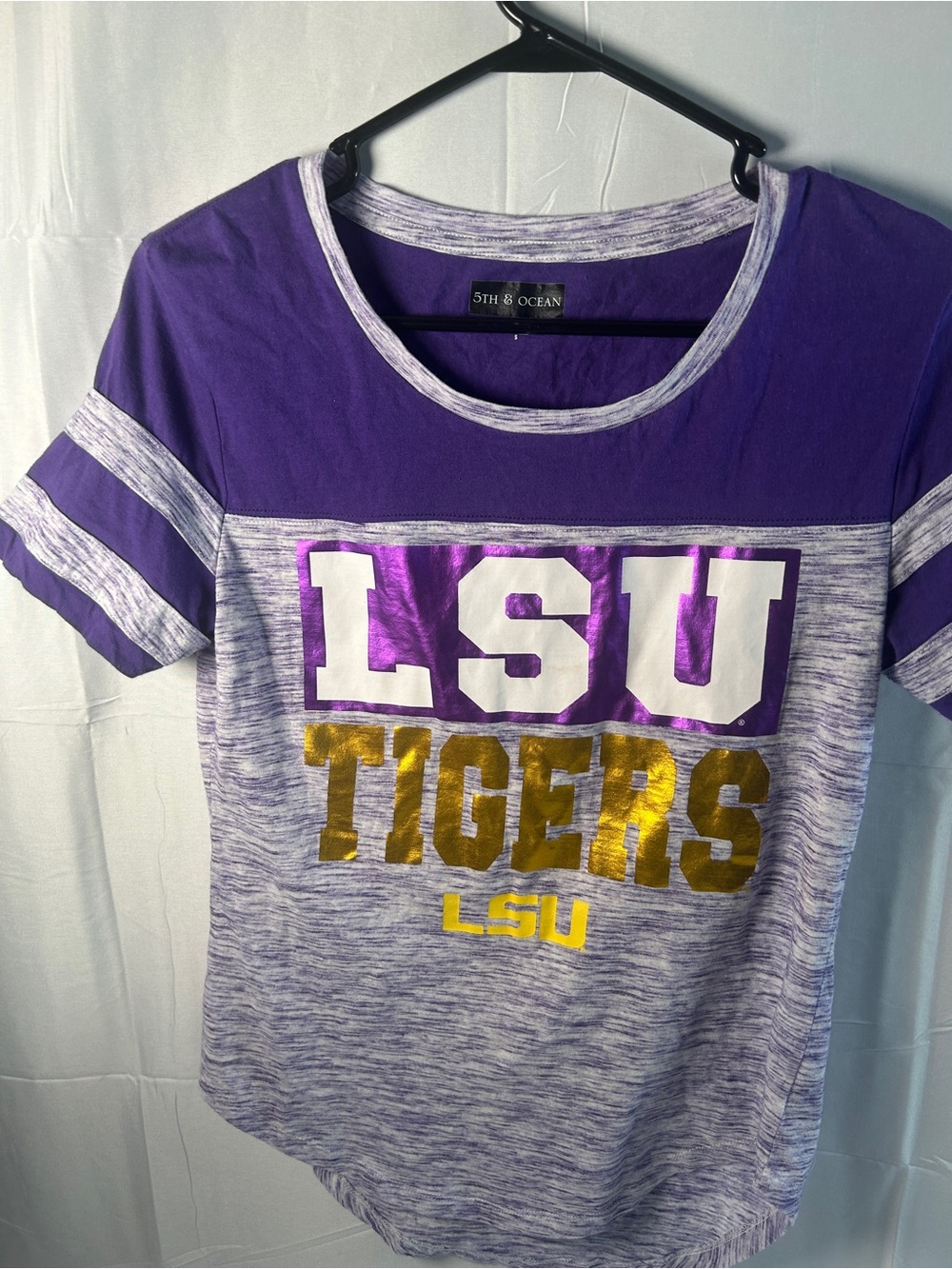 5th & Ocean Purple Heather Gray LSU Tigers Short Sleeve Tee